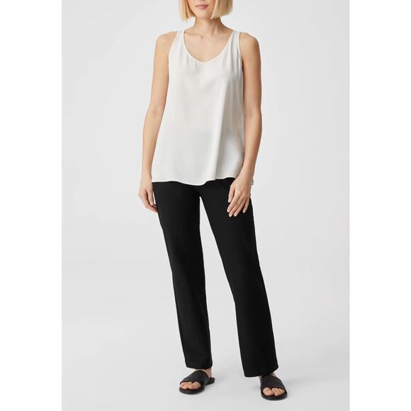 Eileen Fisher Washable Stretch Crepe Ankle Pant Small Black Pull On Sustainable - Picture 1 of 10